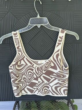Brown & Cream Swirl Knit Crop Tank Miss Love
